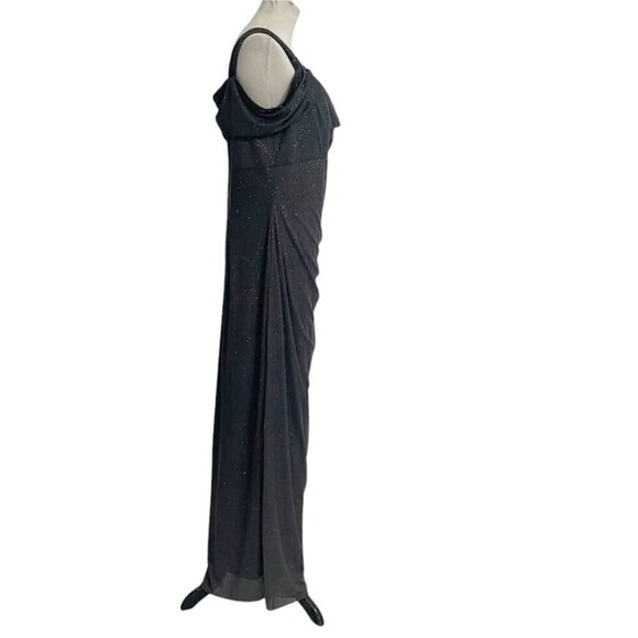 Alex Evenings Size 16 Maxi Dress Sleeveless Gray Shimmer Wedding Party Ruched - Picture 3 of 11